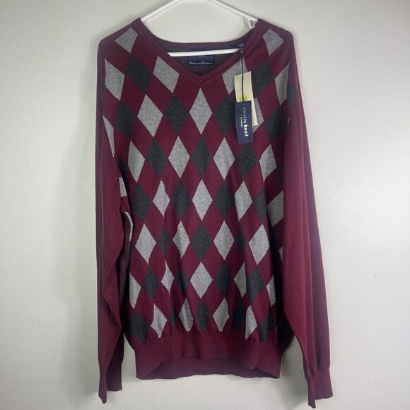 AUSTIN REED Mens Cashmere Blend V Neck Sweater XL Argyle Preppy Grandpacore - Picture 1 of 14